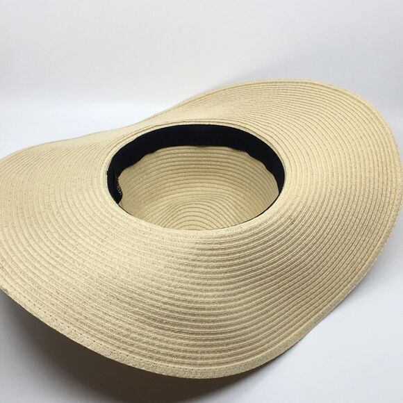 Jones New York floppy straw sun hat with blue and white twilly ribbon OSFA - Picture 9 of 14